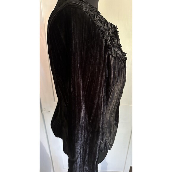 VTG Clues Collection Black Velvet Edwardian Victorian Ruffle Cropped Jacket Sz 6 - Picture 5 of 12